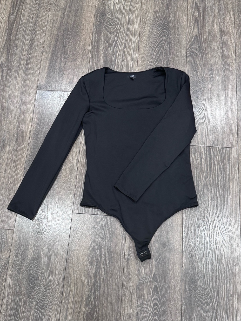 Express Black Long-Sleeve Square Neck Bodysuit with Snap Closure